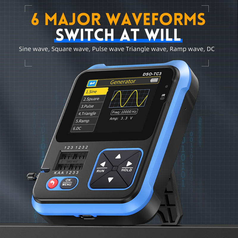 DSO-TC3/TC2 Digital Oscilloscope 10MSa/s Sampling Rate 500kHz Bandwidth Support Diode PWM Transistor LCR Test Signal Generator